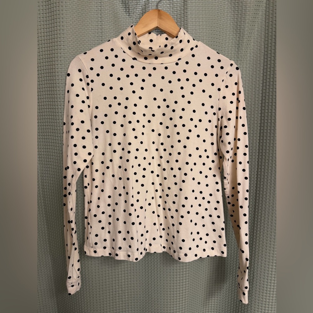 Anthropologie Black & Cream Polka Dot Long-Sleeve Turtleneck